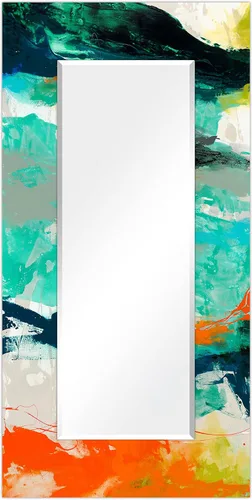 Vista 21 de Empire Art Direct Espejo de pared rectangular biselado en blanco y negro con vidrio templado impreso abstracto, tocador, espejo de baño, listo