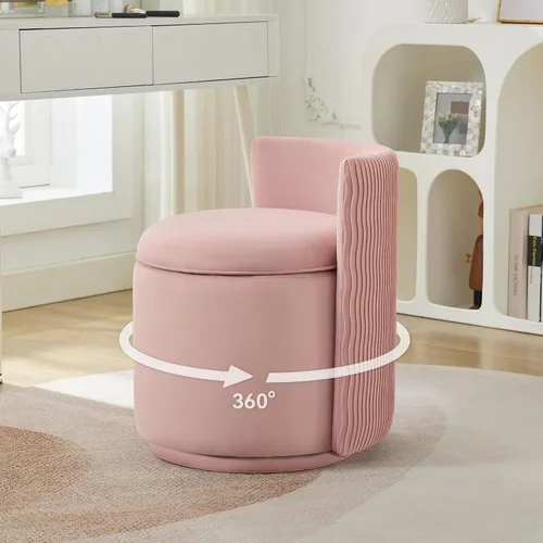 Vista 17 de WUTUTUEE Silla grande de terciopelo con almacenamiento, silla de maquillaje giratoria de 360° con respaldo ondulado, taburete pequeño sin montaje