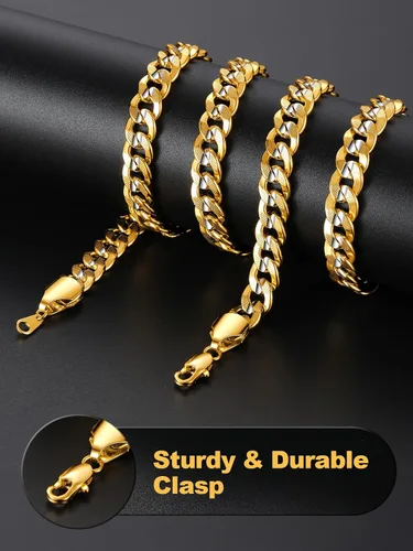 Vista 5 de U7 - Collar de Cadena de Eslabones Cubanos, Collar de Cadena Gruesa de Acero InoxidableNegroDorado Chapado para Hombres y Mujeres, 14-30 Pulgadas