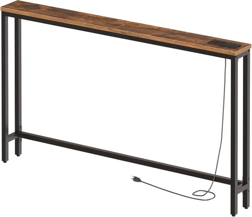 Vista 14 de HOOBRO - Mesa de consola delgada de 47.2", con tomas de corriente, mesa detrás del sofá de 5.9" con estación de carga, mesa de sofá estrecha, mesa
