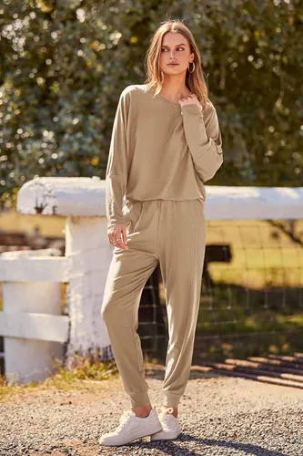 Vista 7 de PRETTYGARDEN - Conjunto de moda de 2 piezas para mujer, color liso, sudadera sin botones y de manga larga, pantalón largo