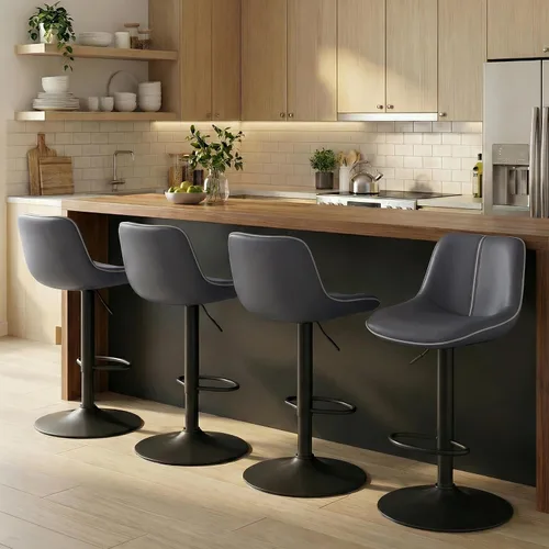 Vista 13 de VASAGLE Taburetes de bar, juego de 2 sillas de bar giratorias, altura ajustable, acolchado, taburetes de cocina de cuero sintético con respaldo