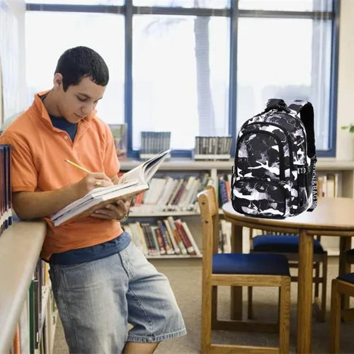 Vista 8 de Mochila de camuflaje para niños, mochila ligera de camuflaje para escuela primaria, mochila para escuela secundaria, mochila repelente al agua