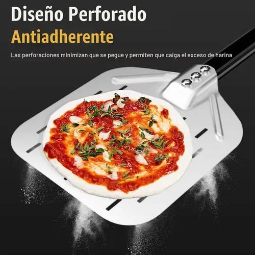Vista 2 de Kit de accesorios para horno de pizza de 4 piezas, incluye cáscara de pizza perforada de 12 pulgadas, cáscara redonda de torneado de pizza de 9