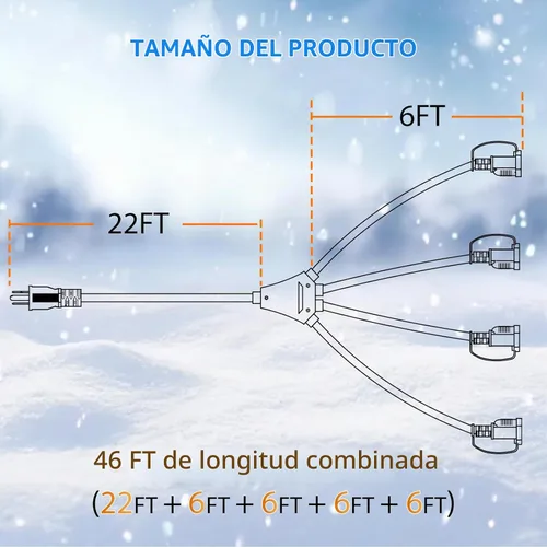 Vista 4 de K KASONIC - Cable de extensión de luces navideñas para exteriores de 46 pies con múltiples tomas, cable eléctrico resistente con certificación ETL