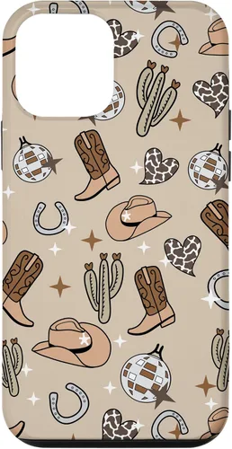 Vista 16 de Cowboy Hat & Boot & Disco Ball Pattern Brown Cowgirl Case for iPhone 17