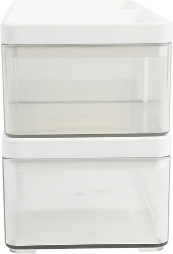 Vista 8 de Martha Stewart Grady - Cajas de almacenamiento apilables de plástico transparente con tapas de plástico blanco, juego de 3 Tapa de plástico