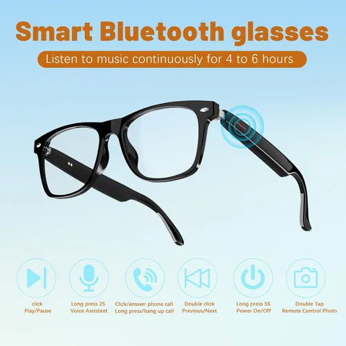 Vista 4 de Gafas inteligentes Bluetooth para hombres y mujeres con lentes anti luz azul y altavoces abiertos