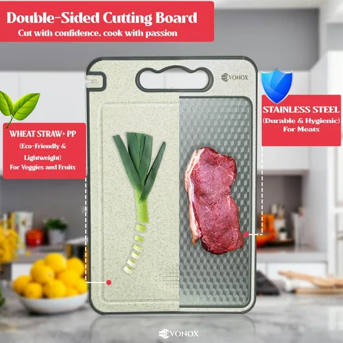 Vista 6 de Tabla de cortar de acero inoxidable para cocina, tabla de cortar de doble cara de grado alimenticio, ligera, apta para lavavajillas, fácil