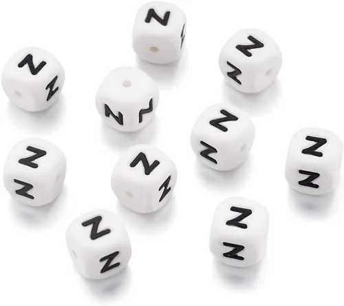 Vista 31 de Mega Pet 10 cuentas de silicona en forma de cubo de silicona con la letra A, cuentas sueltas del alfabeto, cuentas del alfabeto, de 0.472 x 0.472 x