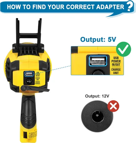 Vista 5 de Adaptador USB de 5 V para foco Stanley Fatmax SL10LEDS Adaptador USB de 5 V compatible con linternas Stanley Fatmax SL10LEDS, SL10LEDSL, TL450