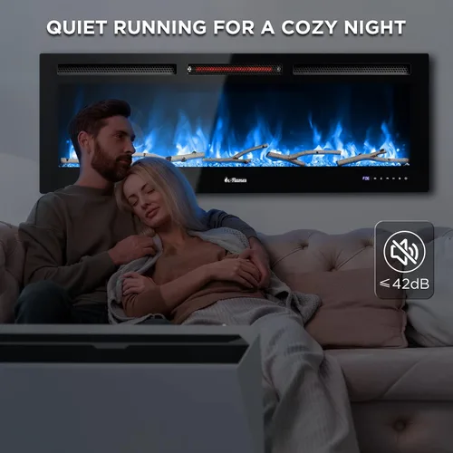 Vista 5 de TURBRO Chimenea eléctrica infrarroja inteligente WiFi de 50 pulgadas con sonido crepitante y llama realista, calentador de cuarzo de 1500 W