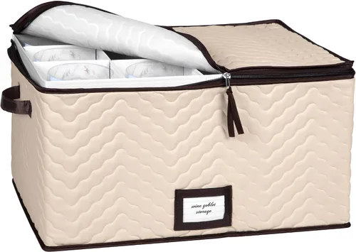 Vista 7 de Caja de almacenamiento para copas de vino con divisores, capacidad para 12 vasos de hasta 3.75 pulgadas de ancho, funda de almacenamiento para copas