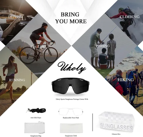 Vista 7 de Ukoly Gafas de sol para ciclismo, correr, béisbol, pesca y golf para hombres y mujeres, gafas de sol deportivas con lente HD UV400 de 620