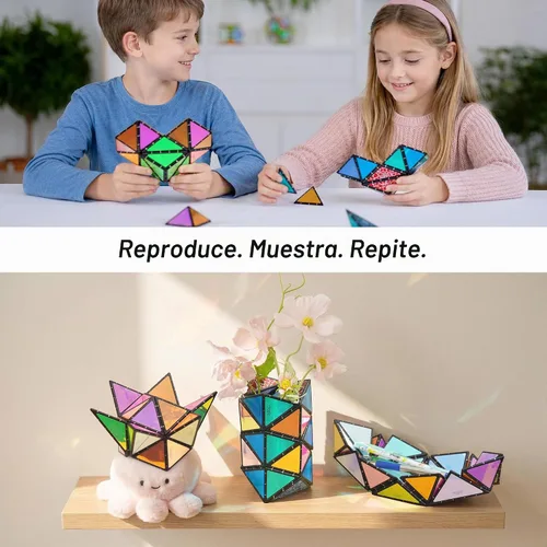 Vista 6 de TOSY Pirámide Magnética que Brilla en la Oscuridad - 1 Cubo se Transforma en 1 Billón de Formas, 15 piezas