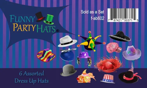 Vista 7 de 6disfraces y gorros surtidos de fiesta por Funny Party Hats, Multicolor, 6