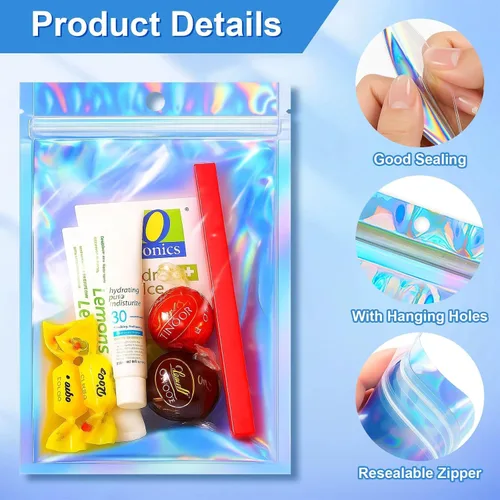 Vista 3 de 100 bolsas transparentes a prueba de olores, bolsas reutilizables de Mylar de 2.7 x 4 pulgadas para almacenamiento de alimentos, joyas, fiestas