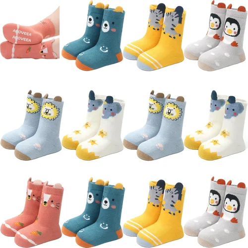 Vista 37 de Calcetines antideslizantes con agarre para tobillos, paquete de 12 unidades para niños pequeños, niños y niñas, lindos calcetines de algodón