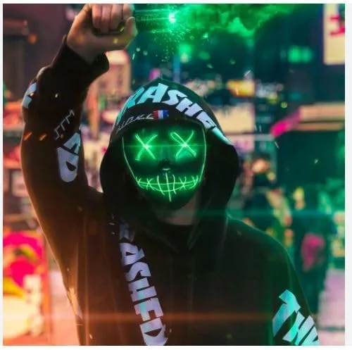 Vista 3 de Máscara de Halloween con luz LED para festivales Cosplay Purge