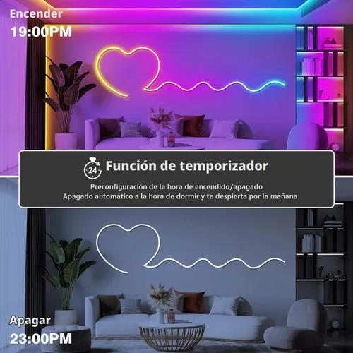 Vista 7 de Tira de luces de neón de 100 pies, cuerda de luces LED flexible con control por aplicación/control remoto, múltiples modos de luces, luces de neón