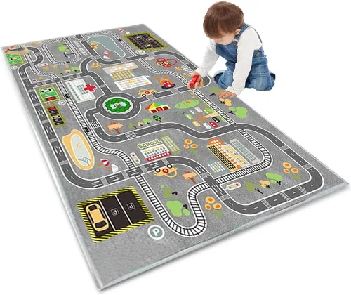 Vista 12 de Alfombra de juego para niños, ideal para jugar con autos y juguetes, alfombra educativa de carretera y tráfico para niños, alfombra divertida