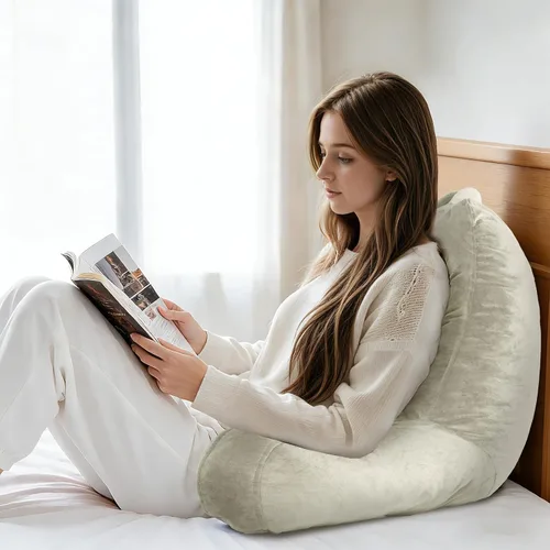 Vista 2 de OAISZ - Almohada de lectura para sentarse en la cama para adultos, almohada de lectura con espuma viscoelástica triturada, almohada de cama con Beige