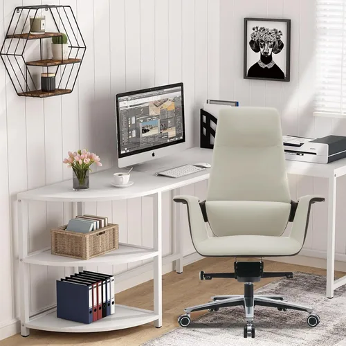 Vista 2 de Silla de oficina ejecutiva ergonómica ajustable con respaldo Blanco