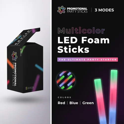 Vista 2 de Paquete de 100 - Varillas de espuma LED multicolor brillantes - 3 modos - 18" - Ideal para bodas y fiestas
