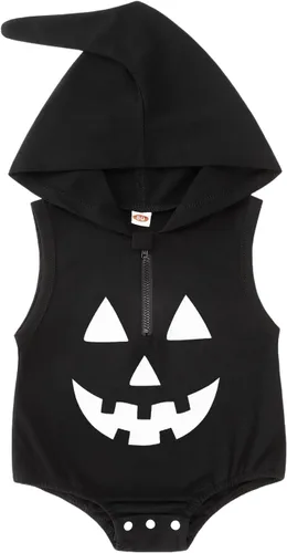 Vista 8 de Mameluco con capucha para bebé niño y niña, disfraz de calabaza Negro-a