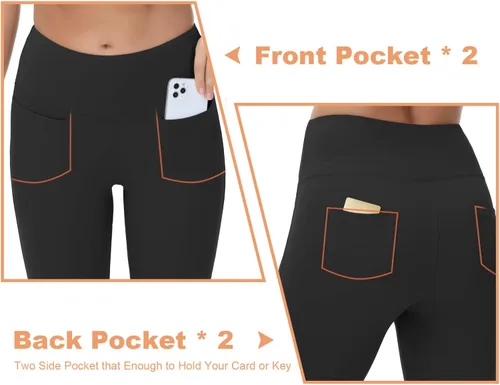 Vista 3 de Wjustforu Pantalones hasta la rodilla para mujer, leggings de entrenamiento con bolsillos, cintura alta, capris de yoga para casual verano