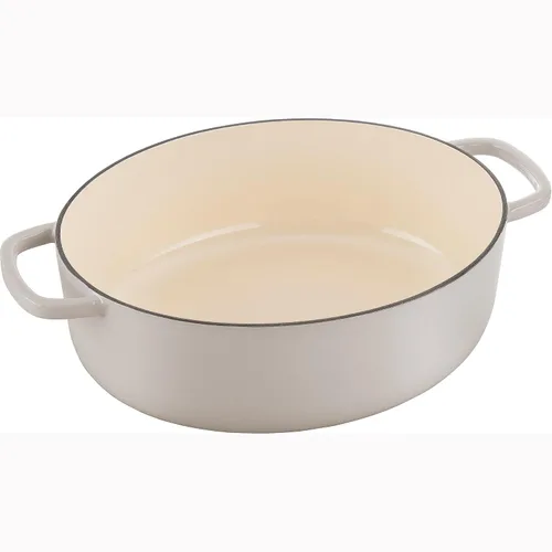 Vista 5 de BALLARINI Bellamonte Horno holandés ovalado de hierro fundido de 4.75 cuartos de galón, color blanco crema