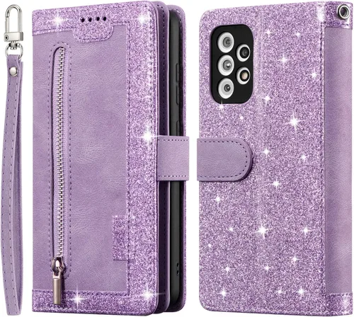 Vista 7 de UEEBAI Funda tipo cartera para Samsung Galaxy A53 5G, retro 9 ranuras para tarjetero, bolsillo con cremallera, cierre magnético, función atril