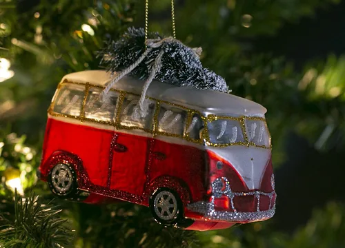 Vista 2 de Van con adorno de cristal para árbol de Navidad Colección Vehículos y Carrera