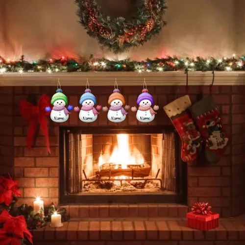 Vista 6 de 7 adornos de Navidad personalizados con nombre personalizado muñeco de nieve para árbol de Navidad, decoraciones colgantes regalos personalizados