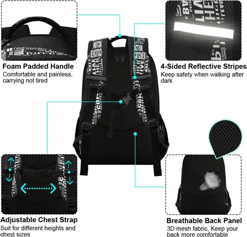 Vista 4 de Mochila para niños y niñas, mochilas escolares para estudiantes, bolsa para computadora portátil, mochila casual, mochila con doble cremallera