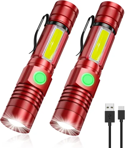 Vista 9 de Linterna táctica recargable, (sin batería), linternas magnéticas USB con luz de flash COB, 4 modelos, zoomable, impermeable, Vnina LED linterna