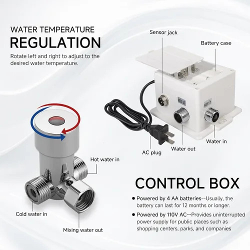 Vista 6 de Grifo automático para lavabo de baño con sensor de movimiento sin contacto Brushed Nickel Finish, Touchless Infrared Sensor, Water-Saving, Battery