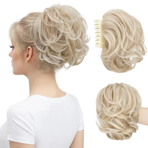Vista 20 de Pinza de pelo con clip de garra, moño corto, pieza de cabello de moño desordenado, extensiones de cabello flexibles, ramificación de cabello
