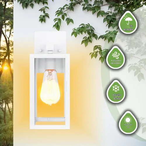 Vista 2 de GRUENLICH Faroles de pared grandes impermeables para exteriores, modernos apliques blancos para porche con pantalla de vidrio transparente, enchufe