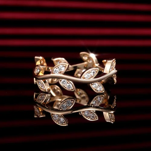 Vista 6 de Taoqiao Anillo de compromiso de plata de ley 925 con circonita cúbica curvada de ramas de olivo para mujer