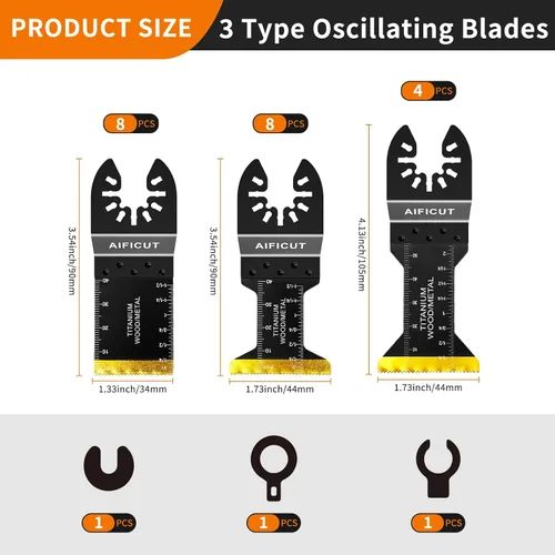 Vista 2 de AIFICUT 15 hojas de sierra oscilantes de titanio, cuchillas multiherramienta universales para clavos de metal, material duro y madera y plástico