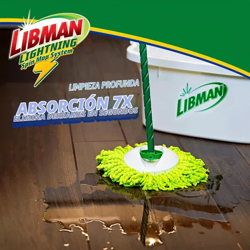 Vista 2 de Libman Lightning Spin Mop System Plus 1 cabezal de repuesto Trapeador y balde con juego de escurridor Trapeador de piso Trapeador giratorio