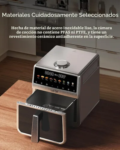Vista 3 de Freidora de aire, 6 Qt, freidora de aire de acero inoxidable, carcasa de acero inoxidable y recipiente interior de metal completo, libre de PTFE