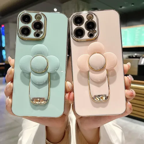 Vista 4 de Miagon - Funda con soporte para Xiaomi Redmi A1, galvanizado suave TPU protector delgado a prueba de golpes con molinete giratorio soporte de flores