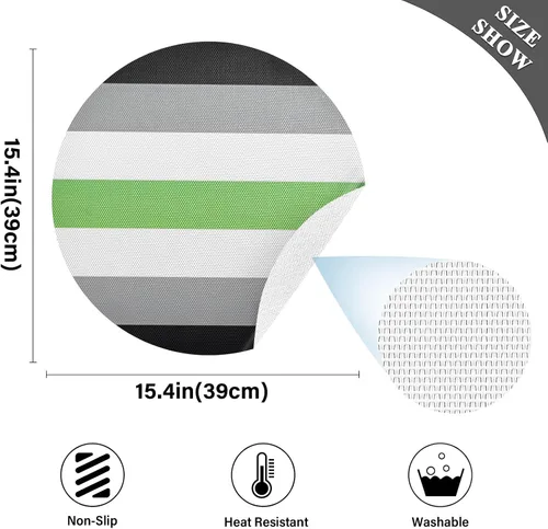 Vista 2 de Agender Pride Flag Round Placemats 15 Inch Seasonal Table Mats Decorative Table Mats for Home Kitchen Holiday Decoration