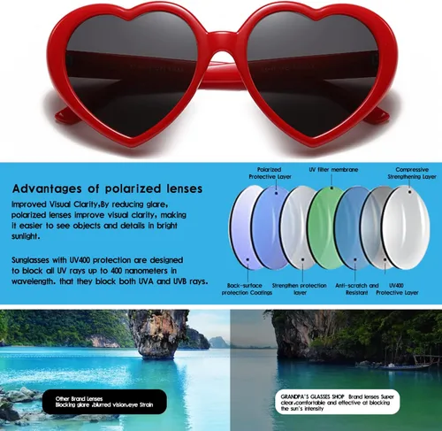 Vista 4 de Polarized Heart Shaped Sunglasses Women Retro Fashion Style UV400 Protection