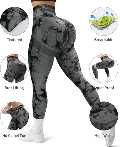 Vista 4 de GILLYA Leggings de levantamiento de glúteos para mujer, sin costuras, teñido anudado, leggings de entrenamiento, gimnasio, cintura alta, pantalones
