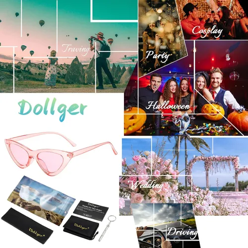Vista 7 de Dollger Gafas de sol de ojo de gato con marco de plástico retro vintage para mujer Negro