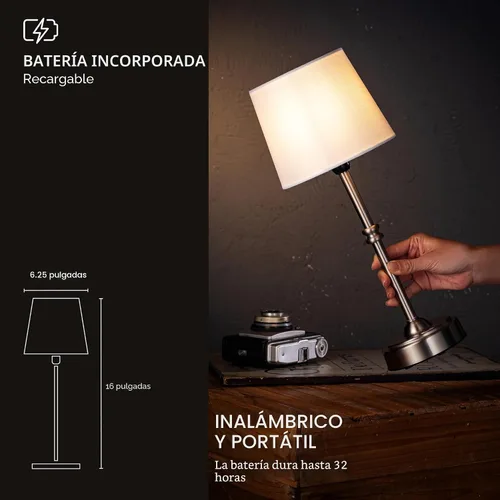 Vista 2 de O'Bright Seraph - Lámpara de mesa LED inalámbrica con atenuador, batería recargable integrada, brillo de 3 niveles, lámpara de mesa para patio