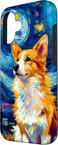 Vista 2 de Carcasa para iPhone 16 Welsh Corgi Dog Starry Night Van Gogh Welsh Corgi